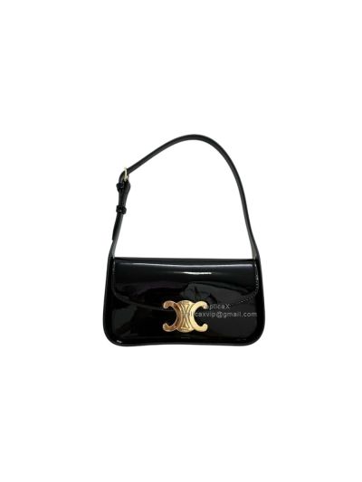 Celine Terence Black Patent Calfskin Leather Shoulder Bag 118313 