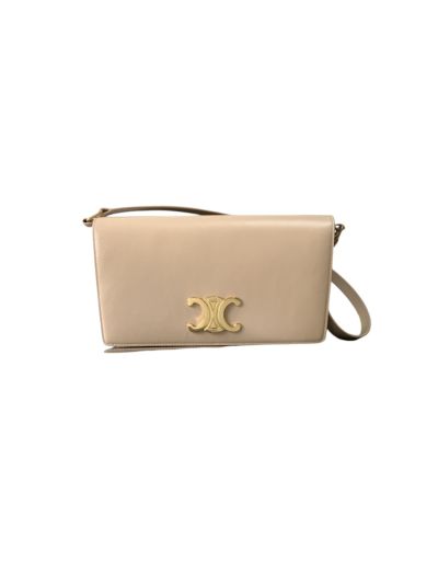 Celine Trapeze Triomphe Shoulder Bag Beige Shiny Calfskin 199283 