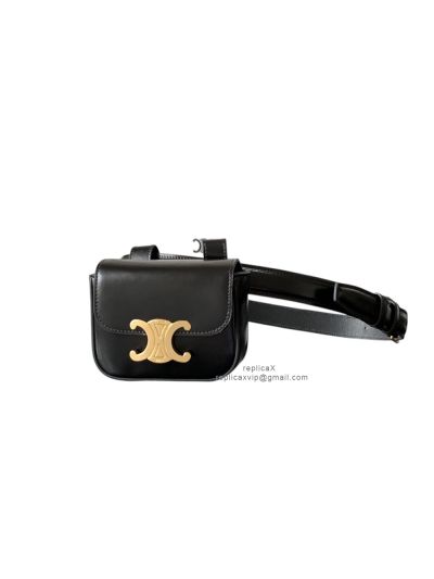 Celine Triomphe Belt Bag Black Triomphe Canvas and Calfskin 45BCN2 