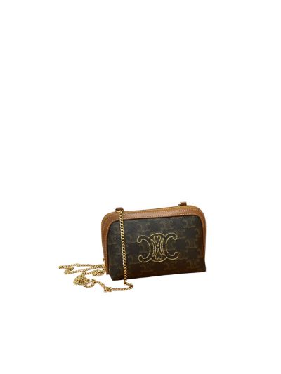 Celine Triomphe Canvas Clutch with Chain Bag 10E382 