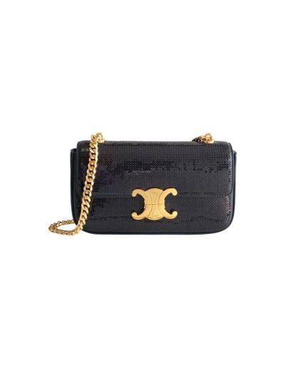 Celine Triomphe Chain Shoulder Crossbody Bag Black 197993 
