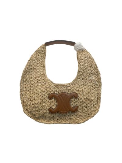 Celine Triomphe Classic Panier Hobo Shoulder Bag Natural Tan Raffia and Calfskin 112772 