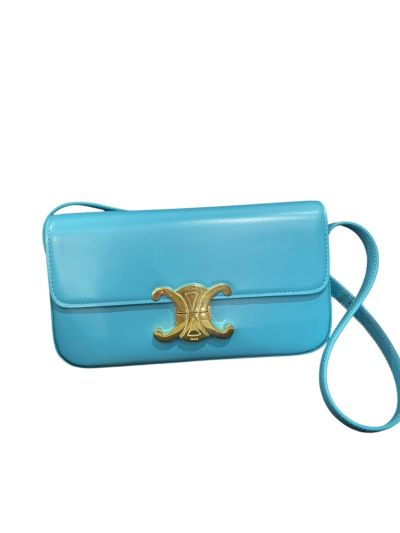 Celine Triomphe Light Blue Leather Flap Shoulder Bag 194142 