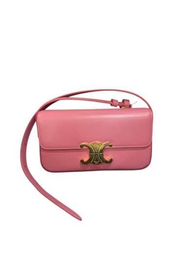 Celine Triomphe Light Pink Leather Flap Shoulder Bag 194142 