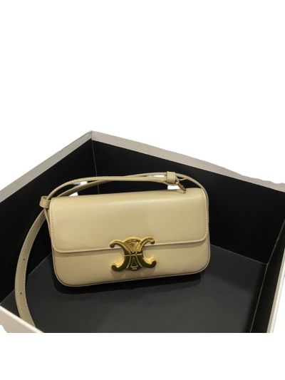 Celine Triomphe Light Beige Leather Flap Shoulder Bag 194142 