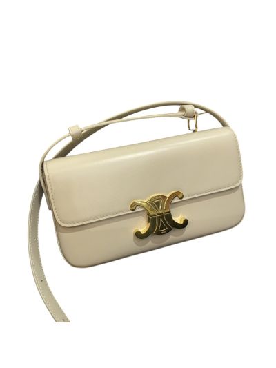 Celine Triomphe Light Beige Leather Flap Shoulder Bags 194142 