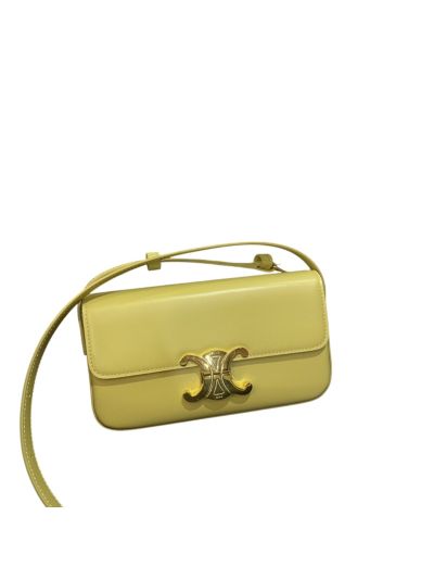 Celine Triomphe Light Yellow Leather Flap Shoulder Bags 194142 