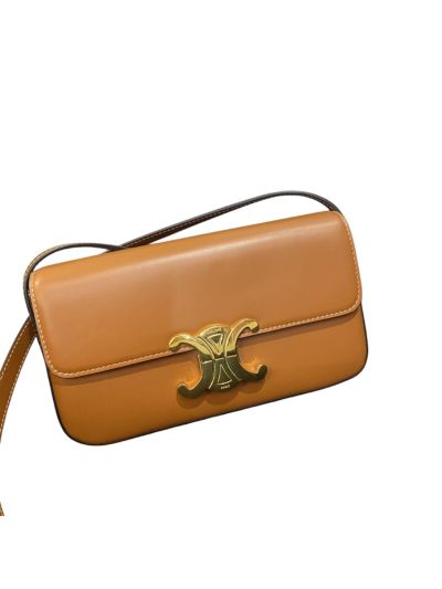 Celine Triomphe Brown Leather Flap Shoulder Bags 194142 