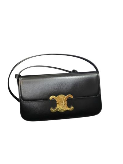 Celine Triomphe Black Leather Flap Shoulder Bags 194142 