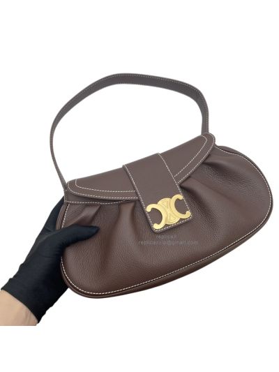 Celine Triomphe Medium Polly Flap Shoulder Bag Burgundy Grained Calfskin Leather 115633 