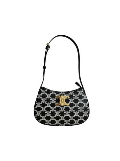 Celine Triomphe Medium Tilly Black Calfskin Shoulder Bag 115703 