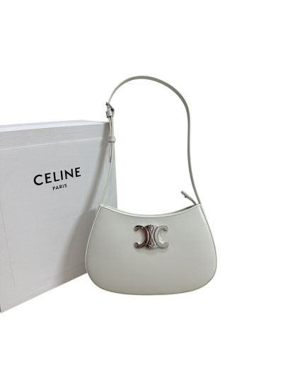 Celine Triomphe Medium Tilly White Shiny Calfskin Shoulder Bag 115703 