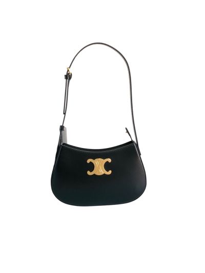 Celine Triomphe Medium Tilly Black Shiny Calfskin Shoulder Bags 115703 