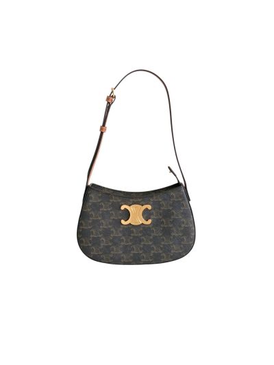 Celine Triomphe Medium Tilly Brown Canvas Hobo Shoulder Bag 115703