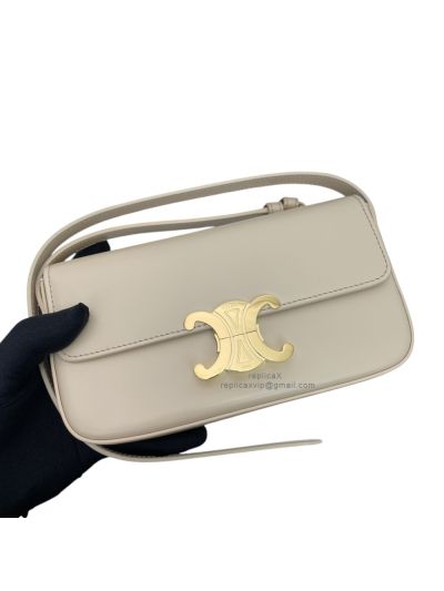 Celine Triomphe Shoulder Flap Bag Beige Calfskin Leather 194143 