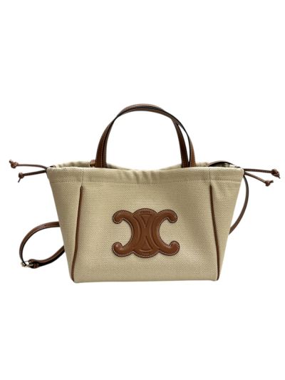 Celine Triomphe Small Cabas Thais Shoulder Crossbody Bag Beige Canvas 111013 