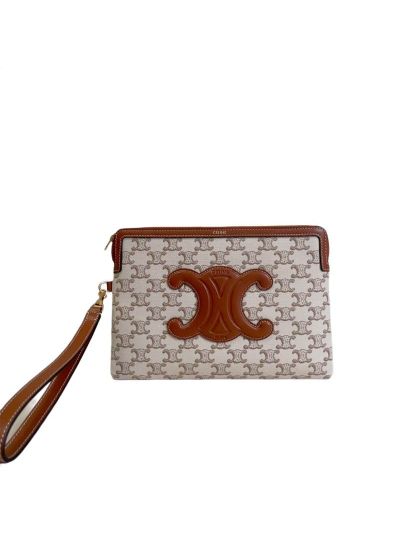 Celine Triomphe Small Canvas Pouch Bag White