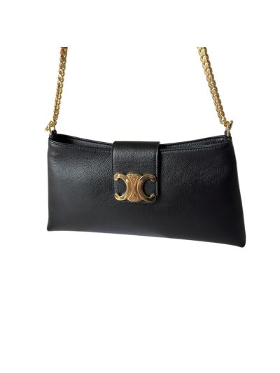 Celine Triomphe Soft Calfskin Leather Shoulder Bag Black 113673 
