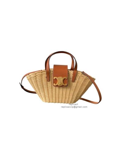Celine Triomphe Teen Couffin Wicker and Calfskin Shoulder Crossbody Bag Brown 116572 
