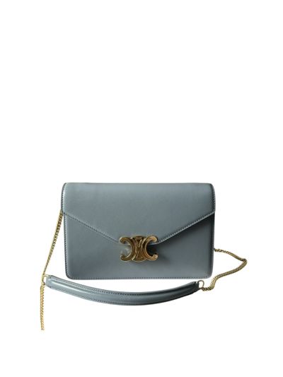 Celine Wallet on Chain Shoulder Crossbody Bag Light Blue Shiny Calfskin 10L033 