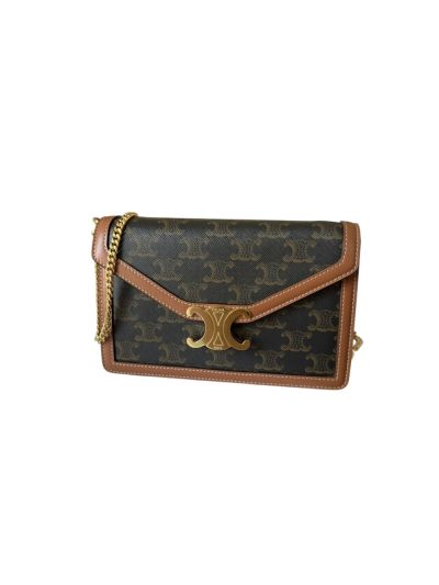 Celine Wallet on Chain Shoulder Crossbody Bag Brown Triomphe Canvas 10L033 