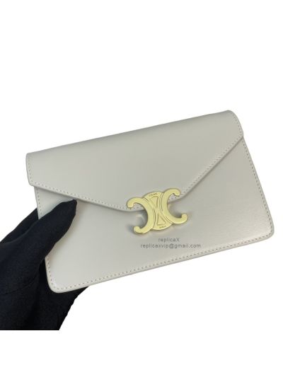 Celine Wallet on Strap Cuir Triomphe Shoulder Crossbody Bag Off White Shiny Calfskin Leather 10L043 