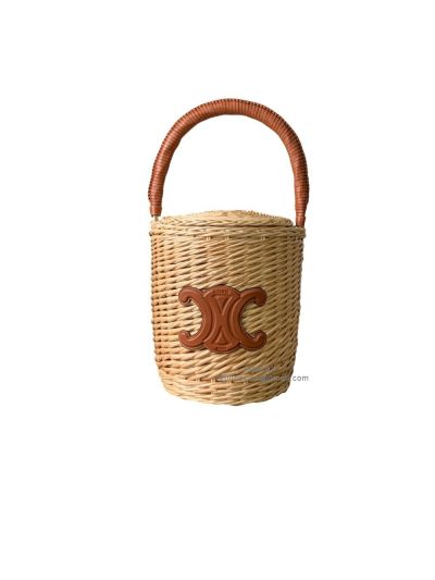 Celine Wicker and Calfskin Basket Tote Bag 190042 