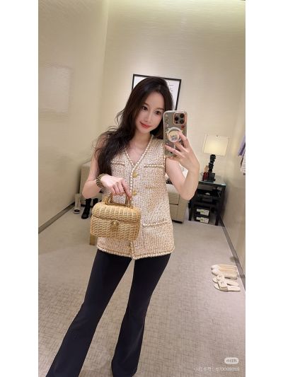 Chanel Beaded Single-Breasted Vest in Beige and White