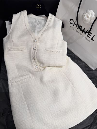 Chanel Beaded V-Neck Dress in White