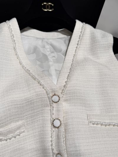 Chanel Beaded V-Neck Dress in White