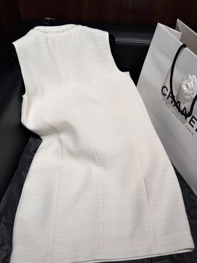 Chanel Beaded V-Neck Dress in White
