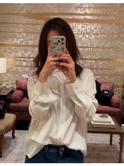 Chanel Bow Button-Front Blouse in White