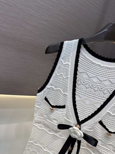 Chanel Button-Front Contrast-Trim Dress in White
