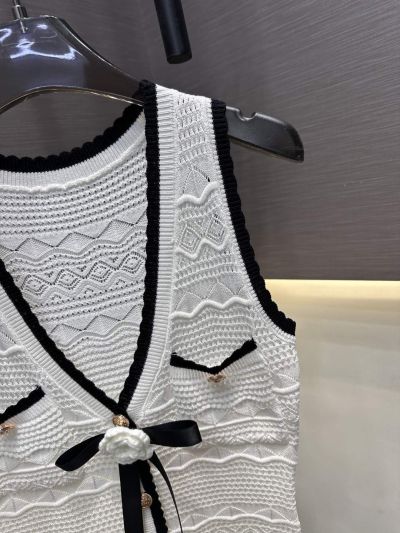 Chanel Button-Front Contrast-Trim Dress in White