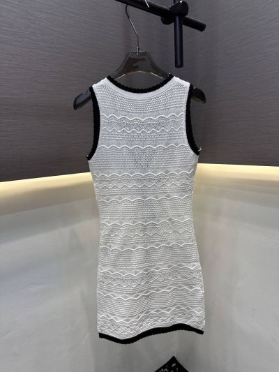 Chanel Button-Front Contrast-Trim Dress in White