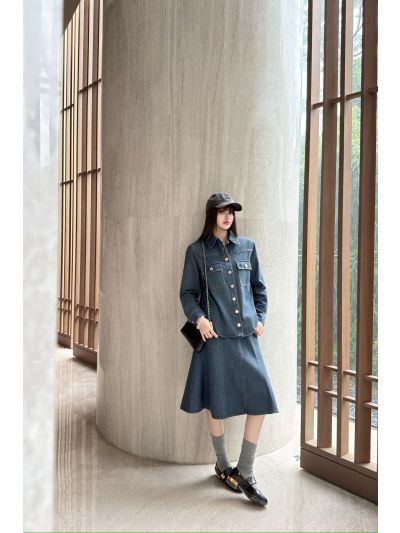 Chanel Button-Front Long Sleeve Dress in Navy