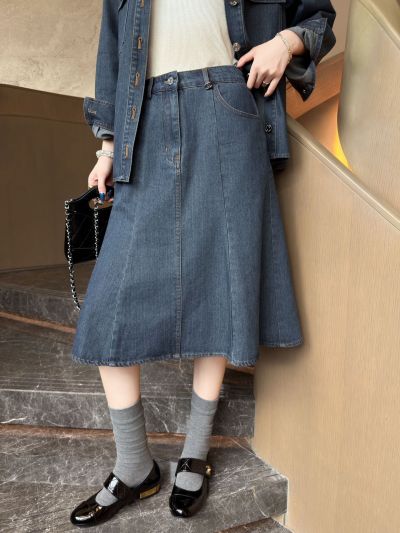 Chanel Button-Front Long Sleeve Dress in Navy