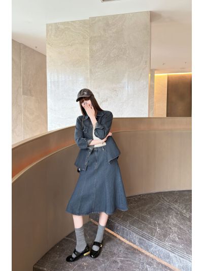 Chanel Button-Front Long Sleeve Dress in Navy