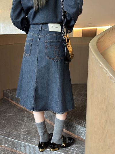 Chanel Button-Front Long Sleeve Dress in Navy