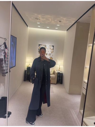 Chanel Button-Front Longline Coat in Navy