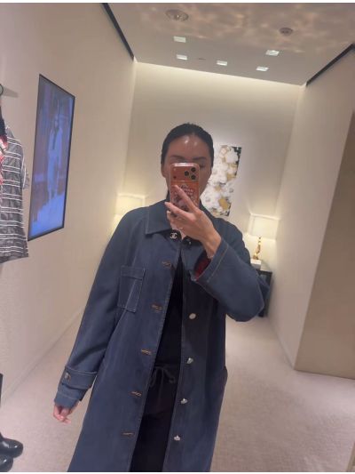 Chanel Button-Front Longline Coat in Navy