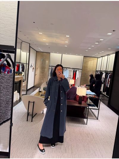 Chanel Button-Front Longline Coat in Navy