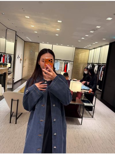 Chanel Button-Front Longline Coat in Navy