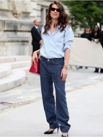 Chanel Button-Front Short Sleeve Shirt in Light Blue
