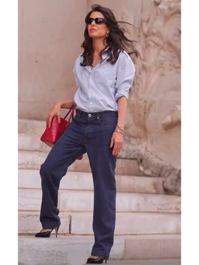 Chanel Button-Front Short Sleeve Shirt in Light Blue