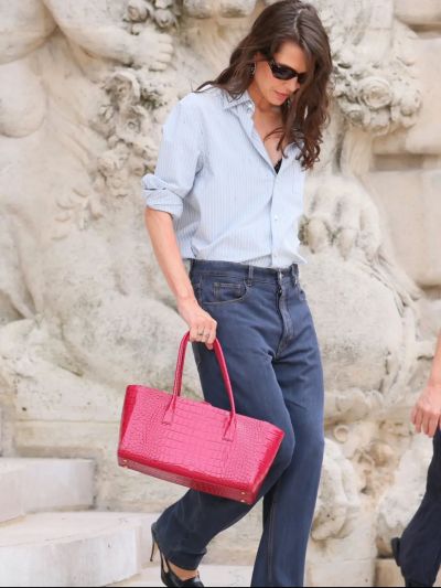 Chanel Button-Front Short Sleeve Shirt in Light Blue