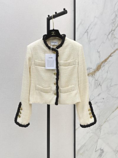 Chanel Contrast-Trim Button-Front Set in Cream and Black