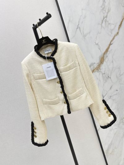 Chanel Contrast-Trim Button-Front Set in Cream and Black