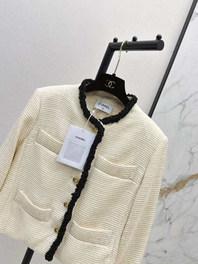 Chanel Contrast-Trim Button-Front Set in Cream and Black