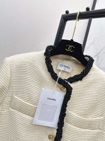 Chanel Contrast-Trim Button-Front Set in Cream and Black